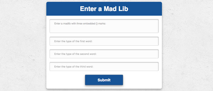 Screenshot of the Madlib web applicatoin form